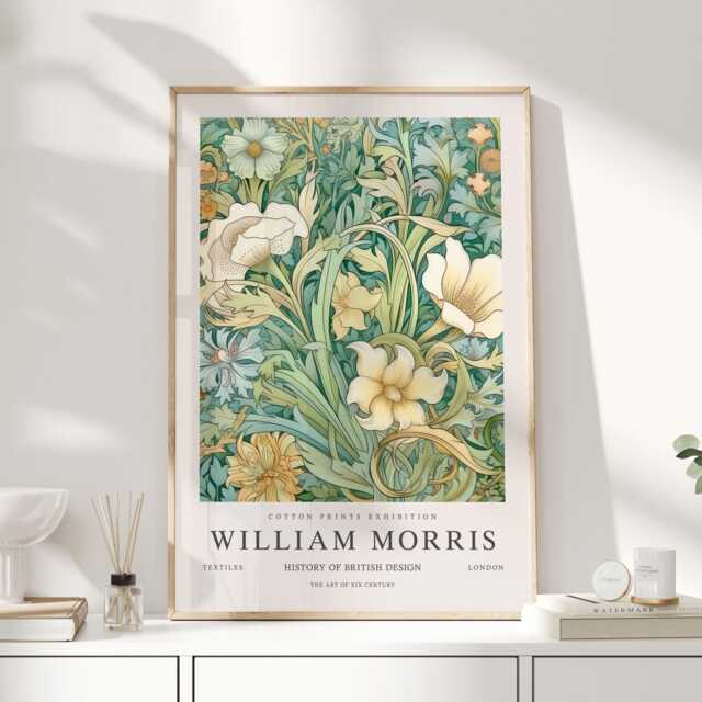 William Morris Print, Art, Exhibition Poster, Botanical Wall Flower Market Peony - image 1