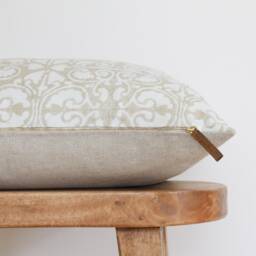 Beige & White Pillow Cover - Hand Block Pattern Neutral Throw Lumbar Cushion 20 X Tan Ingrid - thumbnail 3
