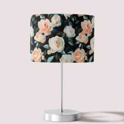 Dark Floral Rose Print Velvet Lampshade Black Ivory 25cm 30cm 35cm 40cm 45cm - Drum Lamp Shade Handmade Home Decor Ceiling - thumbnail 3