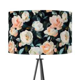 Dark Floral Rose Print Velvet Lampshade Black Ivory 25cm 30cm 35cm 40cm 45cm - Drum Lamp Shade Handmade Home Decor Ceiling - thumbnail 1