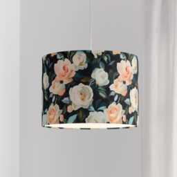 Dark Floral Rose Print Velvet Lampshade Black Ivory 25cm 30cm 35cm 40cm 45cm - Drum Lamp Shade Handmade Home Decor Ceiling - thumbnail 2