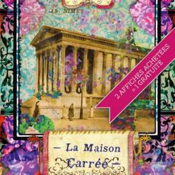Poster Of N??mes Center Du Monde Perfect For Gard Reboussiers - Arena Seen From Above in Retro Flowery Fashion - thumbnail 3