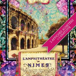 Poster Of N??mes Center Du Monde Perfect For Gard Reboussiers - Arena Seen From Above in Retro Flowery Fashion - thumbnail 2