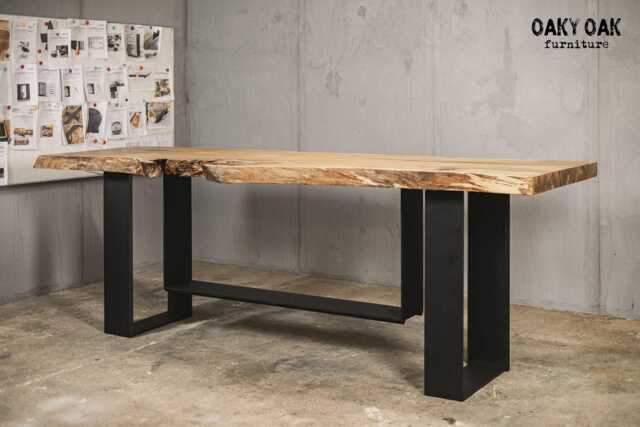 Live Edge Oak Bar Table Custom Solid Wood, Industrial Metal Legs - image 1