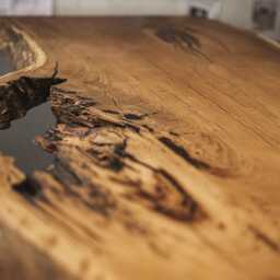 Live Edge Oak Bar Table Custom Solid Wood, Industrial Metal Legs - thumbnail 3