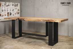 Live Edge Oak Bar Table Custom Solid Wood, Industrial Metal Legs