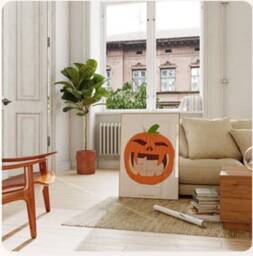 Cat in Pumpkin Print, Halloween Illustration, Mid-Century Modern Wall Art - thumbnail 3