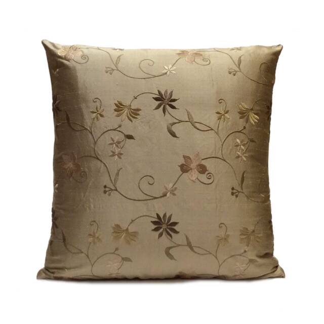 Smoky Tan Pillow, Throw Pillow Cover, Decorative Cushion Pillowcase, Accent Toss Silk Floral Embroidery - image 1