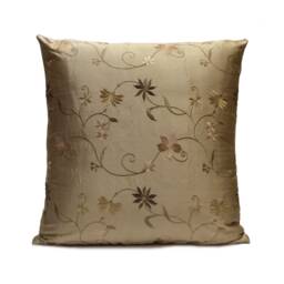 Smoky Tan Pillow, Throw Pillow Cover, Decorative Cushion Pillowcase, Accent Toss Silk Floral Embroidery - thumbnail 1