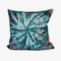 Tie Dye Circle Velvet Cushion - Turquoise - thumbnail 1