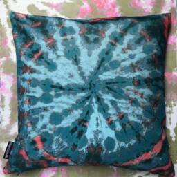 Tie Dye Circle Velvet Cushion - Turquoise - thumbnail 2