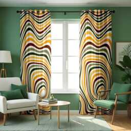 Retro Swirl Curtains, Multi-Color Striped Design Drapes, Boho Chic Window Treatment, Living Room, Bedroom & Dining Room Curtain Panels - thumbnail 3