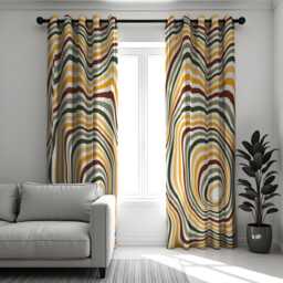Retro Swirl Curtains, Multi-Color Striped Design Drapes, Boho Chic Window Treatment, Living Room, Bedroom & Dining Room Curtain Panels - thumbnail 1