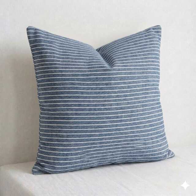 Dark Gray Striped Cotton Pillow Cover, Lanna Hmong Woven Cushion - 20x20 - image 1