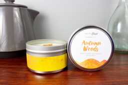 Autumn Woods Soy Candle in 8Oz Tin - Cozy Fall Scented For Outdoors Feel, Wood Or Cotton Wick - thumbnail 1