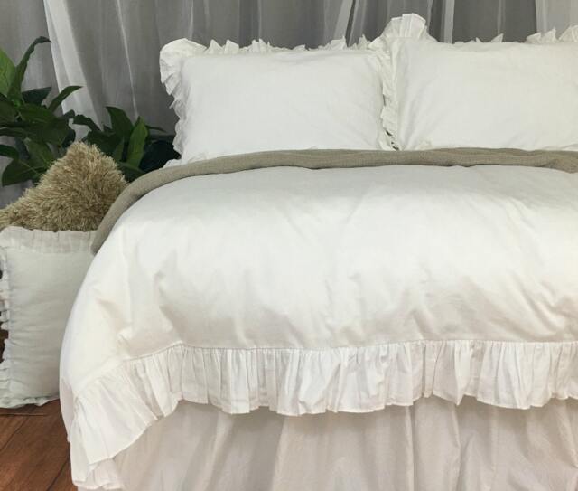 White Ruffle Duvet Cover, Custom Made From Long Staple Pima Cotton, Available in Twin, Full, Queen, King, Calif. King Or Custom Size - image 1