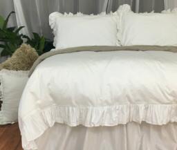 White Ruffle Duvet Cover, Custom Made From Long Staple Pima Cotton, Available in Twin, Full, Queen, King, Calif. King Or Custom Size - thumbnail 1