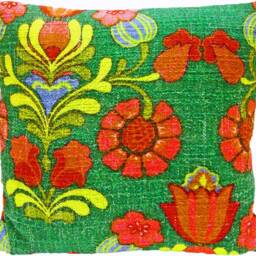 Retro Pillow Case Scandi Folk Art Design, Flower Power, Red Green Blue, Cushion Cover, 60S 70S Vintage Fabric, Mid-Century Boho, Eclectic - thumbnail 3
