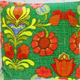 Retro Pillow Case Scandi Folk Art Design, Flower Power, Red Green Blue, Cushion Cover, 60S 70S Vintage Fabric, Mid-Century Boho, Eclectic - thumbnail 2