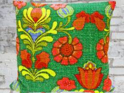 Retro Pillow Case Scandi Folk Art Design, Flower Power, Red Green Blue, Cushion Cover, 60S 70S Vintage Fabric, Mid-Century Boho, Eclectic - thumbnail 1