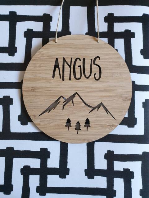 Mountains Personalised Wooden Wall/Door Hanging-Wall Hanging-Kids Door Sign-Custom Name-Kids Gift-Baby Gift-Lasercut-Plaque-Nursery Decor - image 1