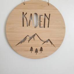 Mountains Personalised Wooden Wall/Door Hanging-Wall Hanging-Kids Door Sign-Custom Name-Kids Gift-Baby Gift-Lasercut-Plaque-Nursery Decor - thumbnail 2