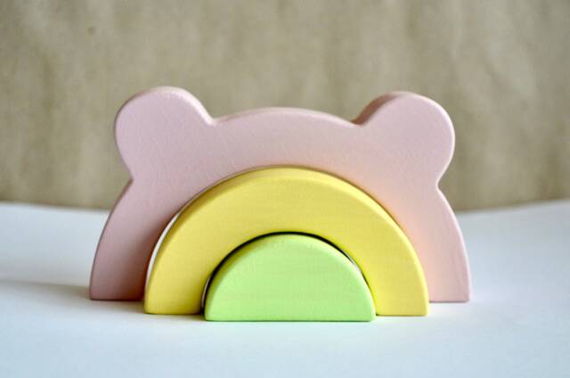 Wooden Bear Rainbow Stacking Toy Personalized Wooden For Toddler - image 1