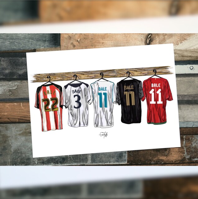 Gareth Bale Themed Career Dressing Room Kit Print Hand Illustrated Design - image 1