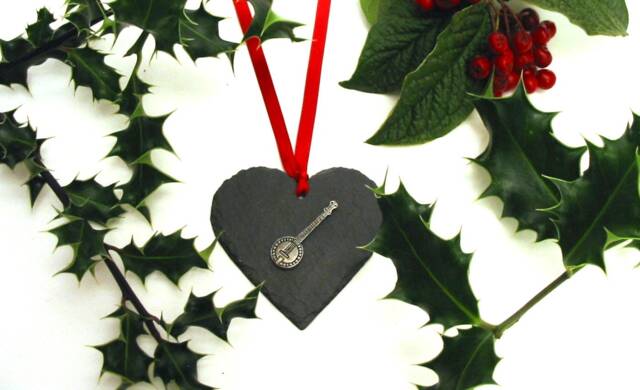 Banjo Design Slate Heart - Christmas Ornament 2026 Tree Decoration Gifts Folk Music Gift Mum Dad - image 1