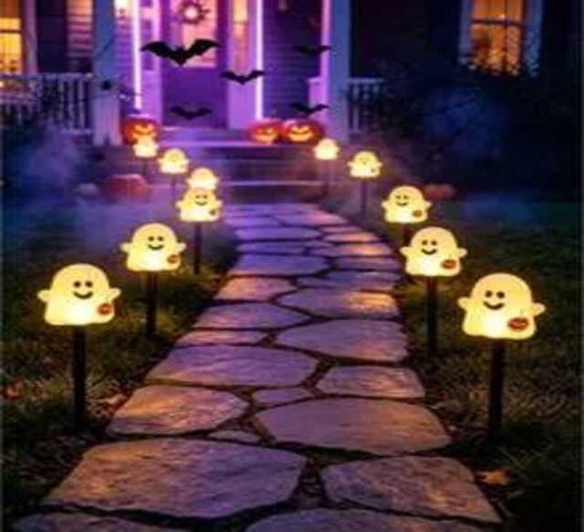 Halloween Ghost Solar String Lights, Waterproof Led Ground Stake Pumpkin Yard Decor, Outdoor Pathway Lights - image 1