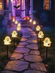 Halloween Ghost Solar String Lights, Waterproof Led Ground Stake Pumpkin Yard Decor, Outdoor Pathway Lights - thumbnail 2