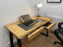 Large Live Edge Desk With 2 Drawers On Steel Trapezium Legs Home Office Furniture