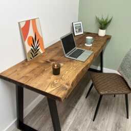 Large Live Edge Desk With 2 Drawers On Steel Trapezium Legs Home Office Furniture - thumbnail 4