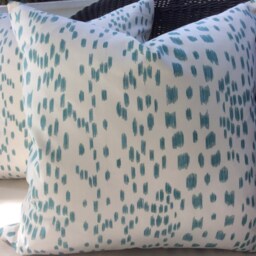 Brunschwig & Fils Pillow Cover in Les Touches Aqua Cream Cotton, Woven Backing - thumbnail 3