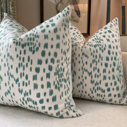 Brunschwig & Fils Pillow Cover in Les Touches Aqua Cream Cotton, Woven Backing - thumbnail 2
