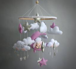 Felt Sheep Mobile Moon & Stars Nursery Decor