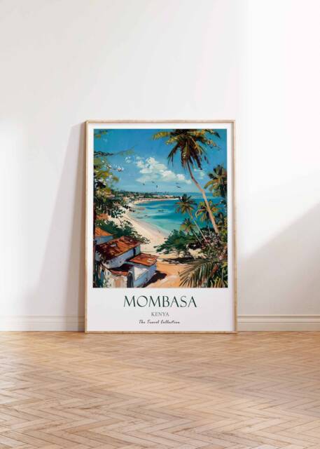 Mombasa Poster, Kenya Safari Travel East African Print, Art, Beach Artwork