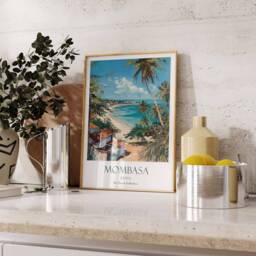 Mombasa Poster, Kenya Safari Travel East African Print, Art, Beach Artwork - thumbnail 3