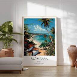 Mombasa Poster, Kenya Safari Travel East African Print, Art, Beach Artwork - thumbnail 2