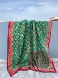 Block Print Patchwork Reversible Cotton Kantha Quilt Handmade Rustic Bedspread Throw - thumbnail 1