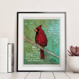 Cardinal Limited Print, Edition, Cardinal As Guardian Angel, Print With Cardinal, in Trees, Rare - thumbnail 2