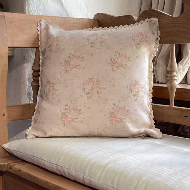 Peony & Sage Millie Linen Cushion Cover, Antique Lace Edge - image 1