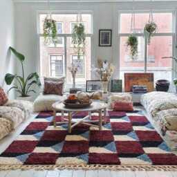 Red Blue Black White Abstract Shag Moroccan Rug - Hand Tufted Berber Area Modern Boho Home Decor - thumbnail 3