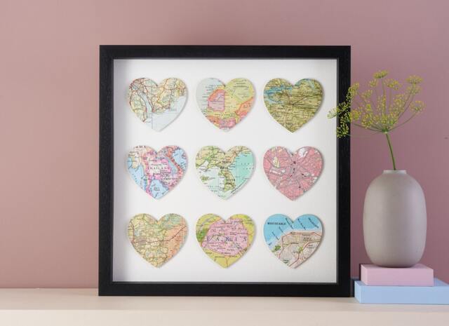 Custom Map Wall Art Print, Framed Wedding & Anniversary Gift, Nine Heart Decor, Personalised Frame Gift For Her - image 1