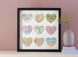 Custom Map Wall Art Print, Framed Wedding & Anniversary Gift, Nine Heart Decor, Personalised Frame Gift For Her - thumbnail 1