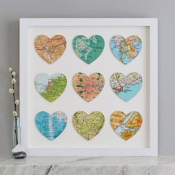 Custom Map Wall Art Print, Framed Wedding & Anniversary Gift, Nine Heart Decor, Personalised Frame Gift For Her - thumbnail 2