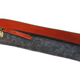 Leather & Wool Felt Pencil Case Handmade Elegant - thumbnail 2