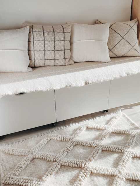 Natural Wool Rug, Handmade Ivory Diamond Pattern Textured Area Boho Farmhouse Decor, Housewarming Gift - image 1