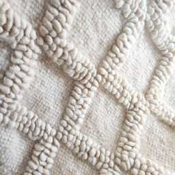 Natural Wool Rug, Handmade Ivory Diamond Pattern Textured Area Boho Farmhouse Decor, Housewarming Gift - thumbnail 3
