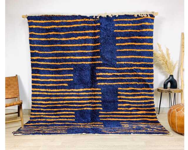 Authentic Navy Blue Moroccan Rug, Shag Custom Made Carpet, Large Area Berber Rug - image 1